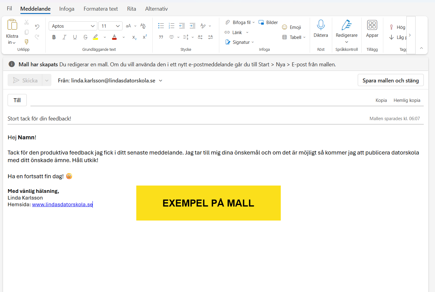 Exempel på E-postmall