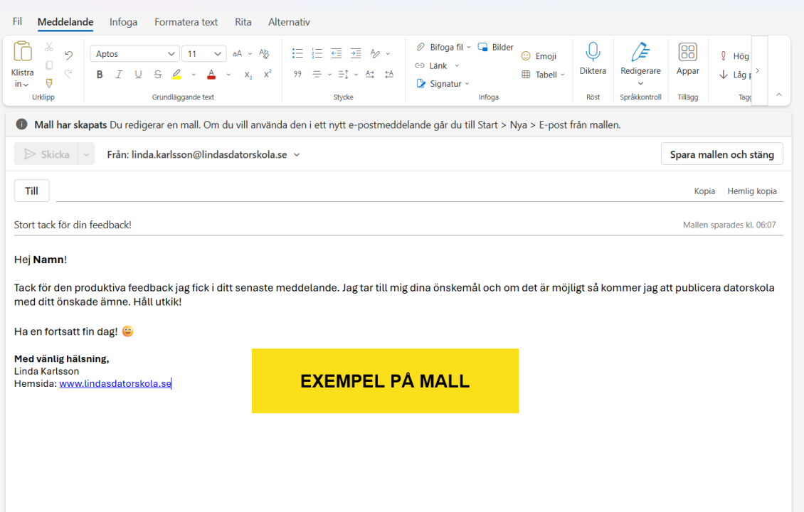 Exempel på E-postmall