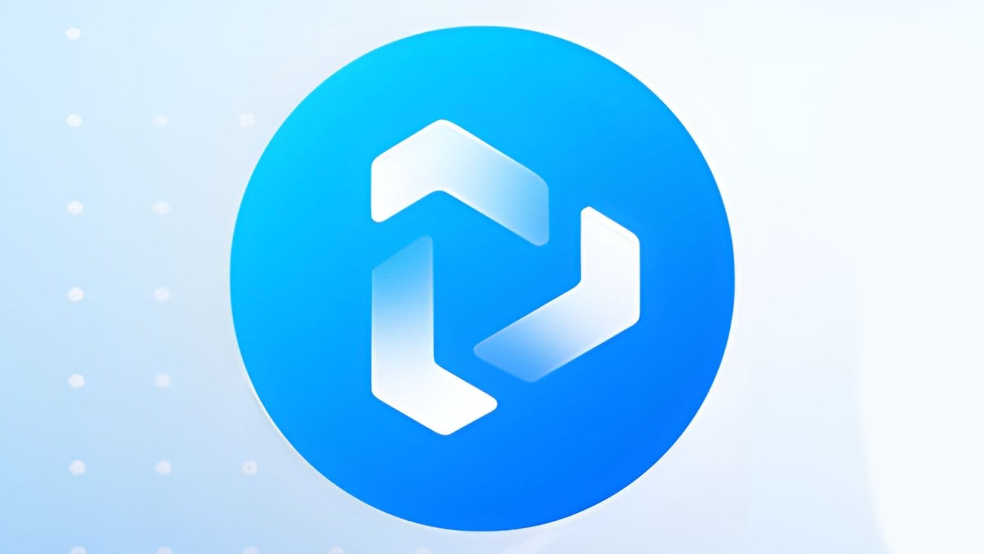 Alt: Modernes, blauer Logo mit weißen geometrischen Formen auf hellem Hintergrund, symbolisiert Innovation und Technologie.