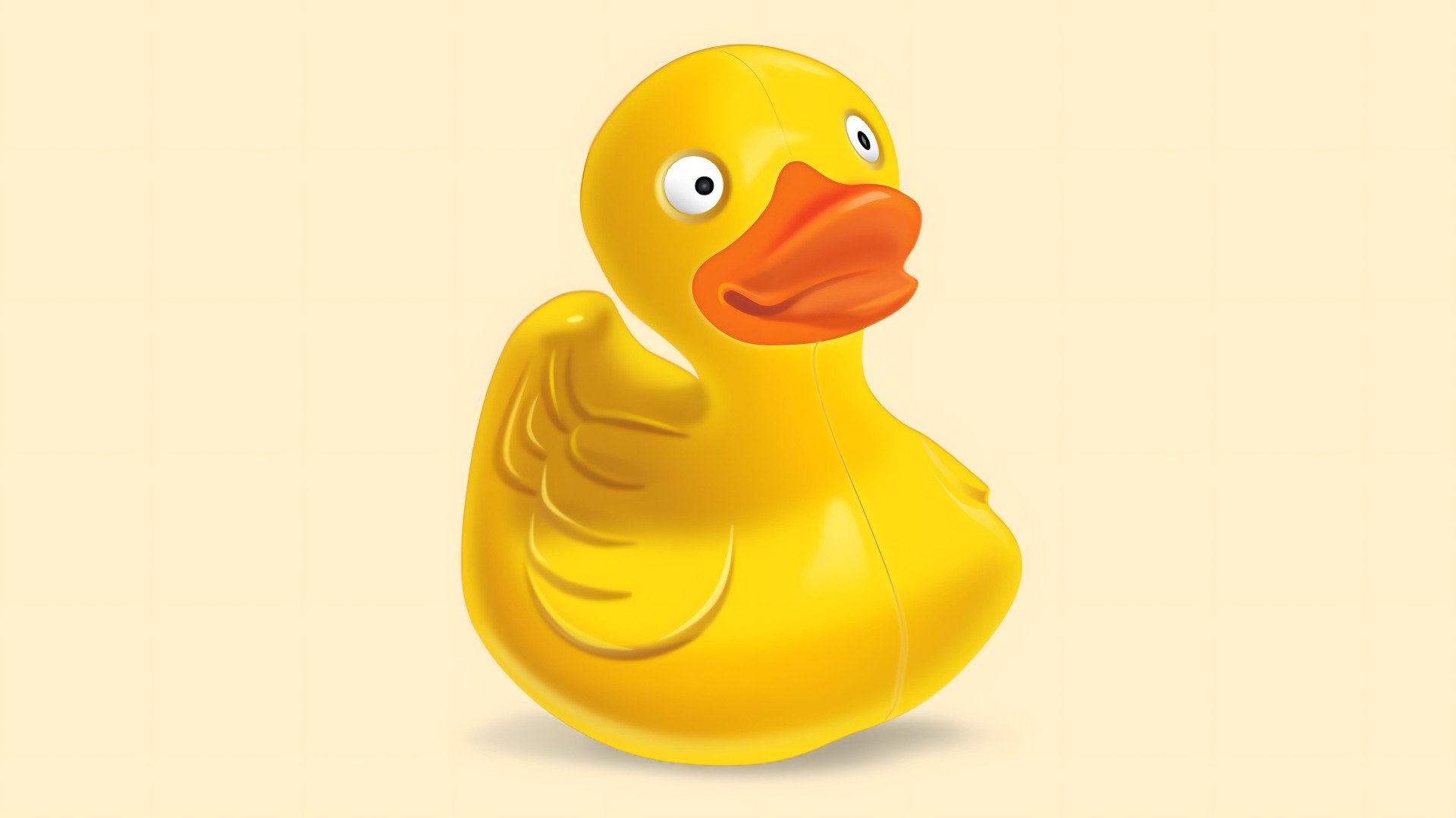 Badeente mit Gummiboot-Design, gelb mit oranger Schnauze und Augen, perfekt für Wasserspielzeug und Badespaß.