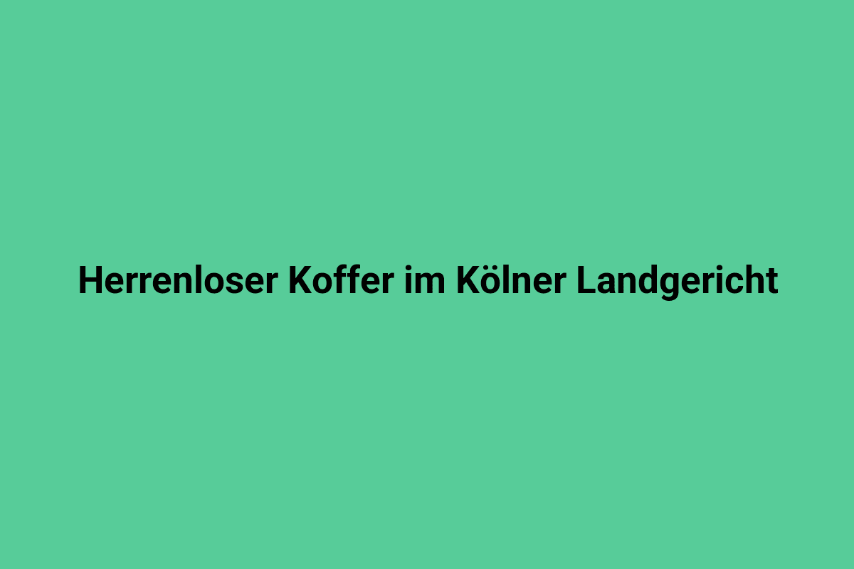 Alter Koffer im Kölner Landgericht, geschnappt in einem gerichtlichen Raum, schwarzer Herrentaschenkoffer, juristische Umgebung, Ermittlungszubehör, symbolische Gerichtsszene.
