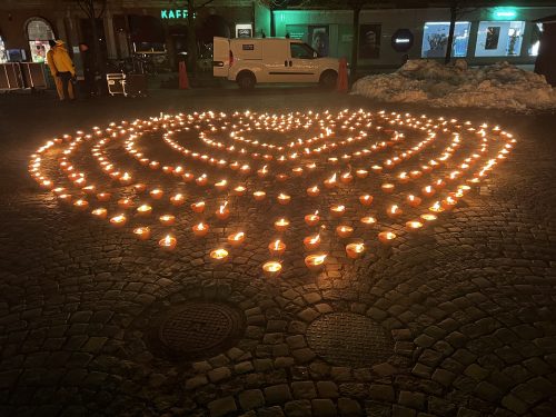 Ljushjärtan på stortorget i Hässleholm på Alla hjärtans dag. 