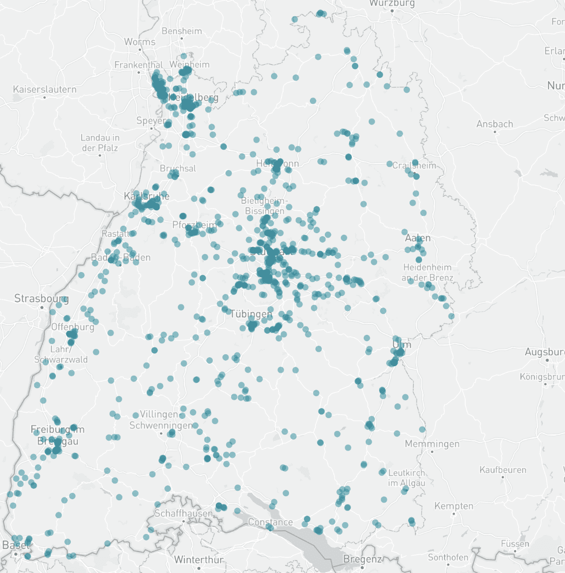 Karte größte Unternehmen Baden-Württemberg