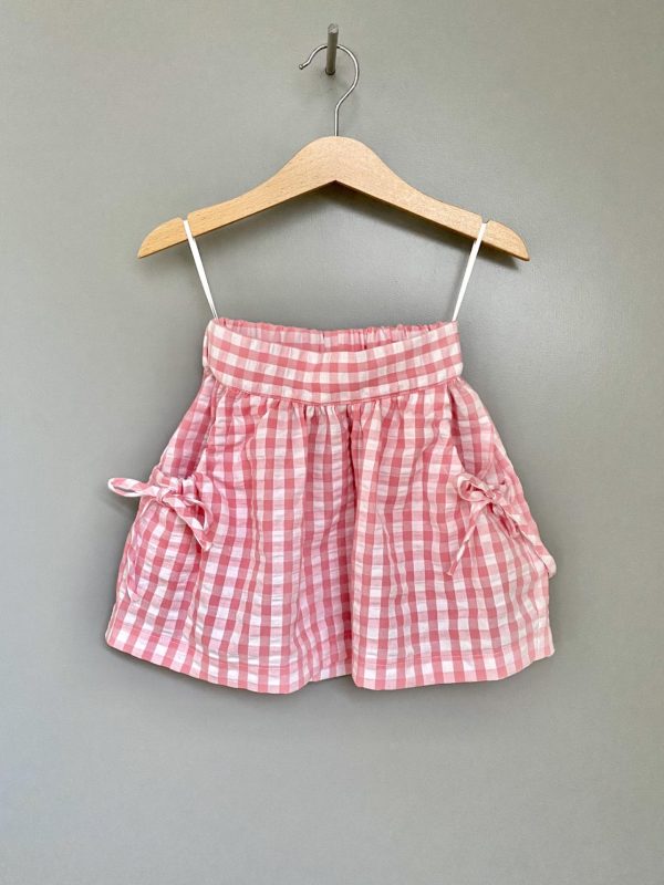 Checked pink girls skirt with side pockets