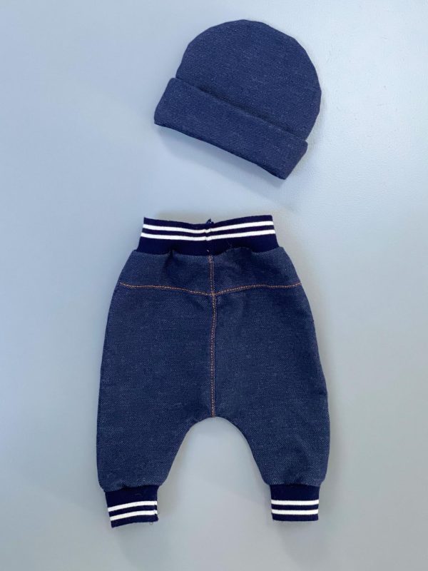 Denim blue baby pant and hat