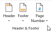 Menu to insert page numbers in Word.