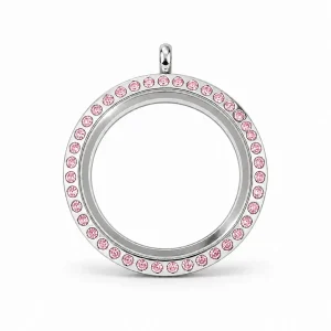 Silberfarbenes Medaillon mit rosa Zirkonia-Steinen