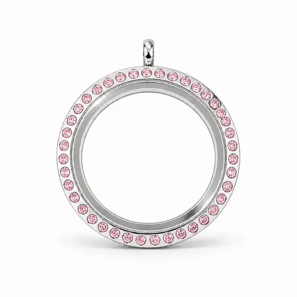 Silberfarbenes Medaillon mit rosa Zirkonia-Steinen
