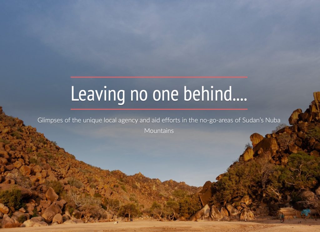 Title frame from the Nuba Mountains, Sudan for the visual story 'Leaving no one behind...'