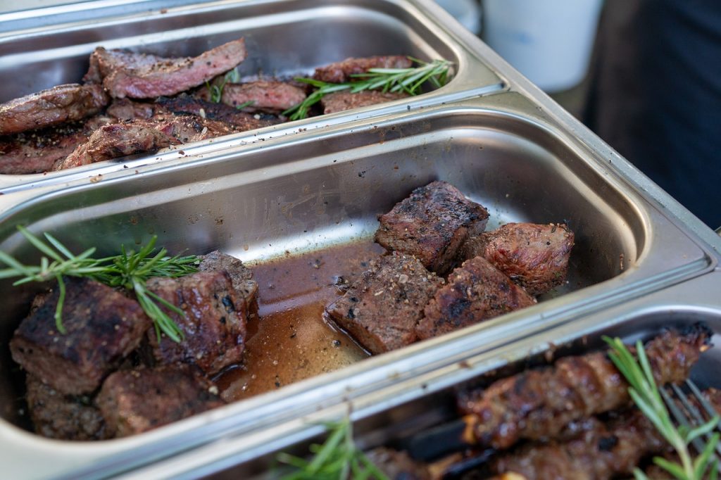 meat skewers, food, chafing dish, shashlik, grilled meat, cuisine, meat, bbq, barbecue, rosemary, savory, tasty, delicious, buffet, catering, closeup, buffet, catering, catering, catering, catering, catering