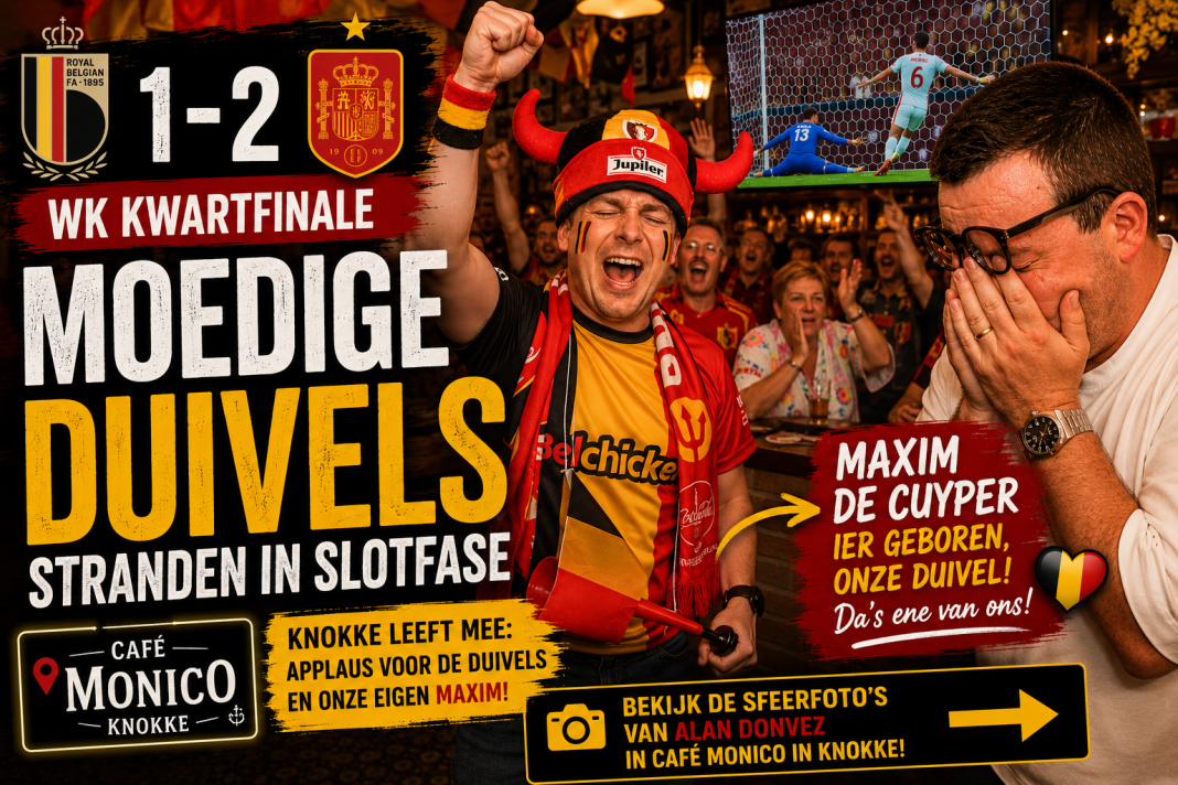 Supporters in Café Monico in Knokke leefden intens mee met de Rode Duivels tegen Spanje. Bekijk de sfeerfoto's van Alain Donvez.
