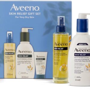 AVEENO® Skin Relief Gift Set with Moisturising Lotion 300ml, Body Oil Spray 200ml and Hand Cream 75ml, Sensitive Skin Gift, Helps Heal Dry Skin, Christmas Gift