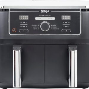 Ninja Foodi MAX Dual Zone Digital Air Fryer, 2 Drawers, 9.5L, 6-in-1, Uses No Oil, Air Fry, Max Crisp, Roast, Bake, Reheat, Dehydrate, Cook 8 Portions, Non-Stick Dishwasher Safe Baskets, Black AF400UK
