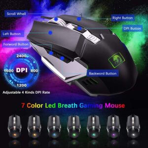 Wired Gaming Keyboard and Mouse Sets RGB LED Backlit Metal Plate 104 Keys Hand rest Usb Gamer Light Up Keyboard 2400DPI Optical 6 Buttons PC Game Mouse + Mousepad Compatible with Laptop Computer