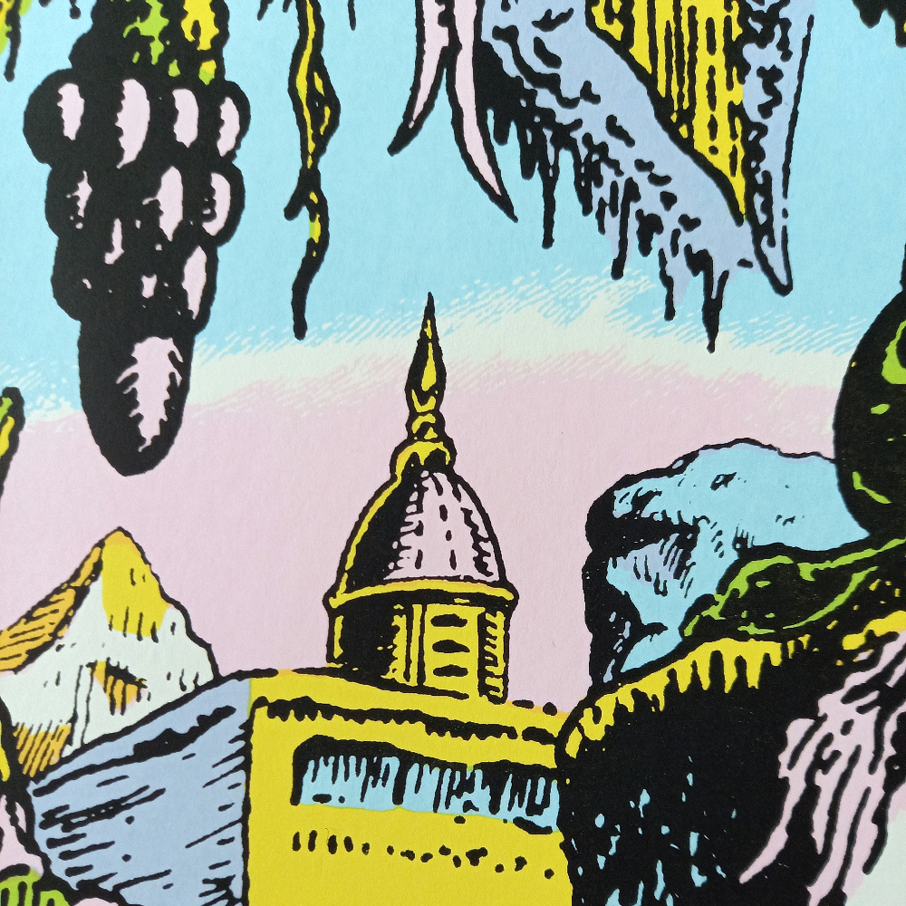 "Dracula's castle" screen print by John Andersson - detail.