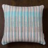 Blue white and silver striped cushion