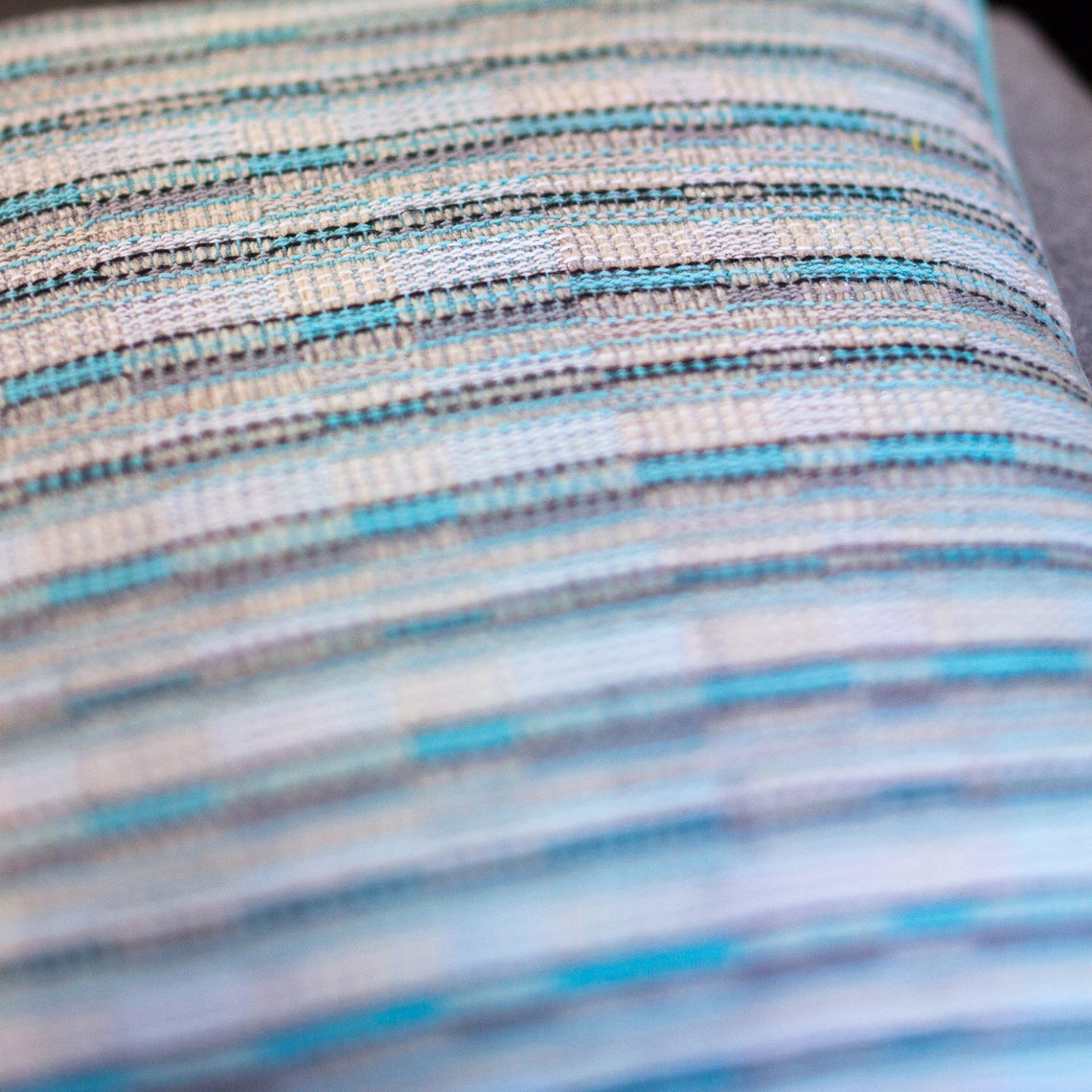 Aquamarine white and silver fleck handwoven cushion