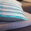 Aquamarine white and silver fleck handwoven cushion