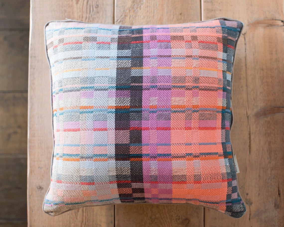 Set of 2 Pastel coloured handwoven cushions with natural pastel colours perfect companion for summer lounge or garden terrace