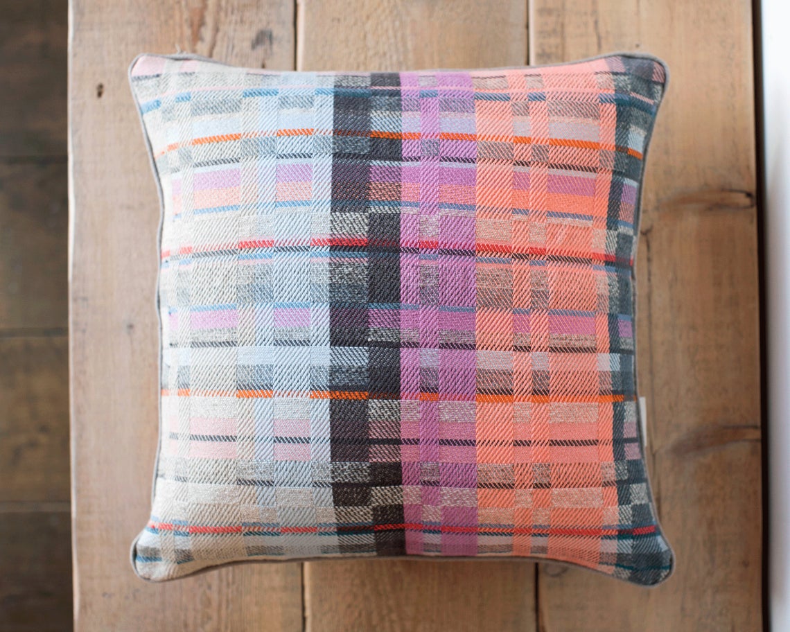 Set of 2 Pastel coloured handwoven cushions with natural pastel colours perfect companion for summer lounge or garden terrace