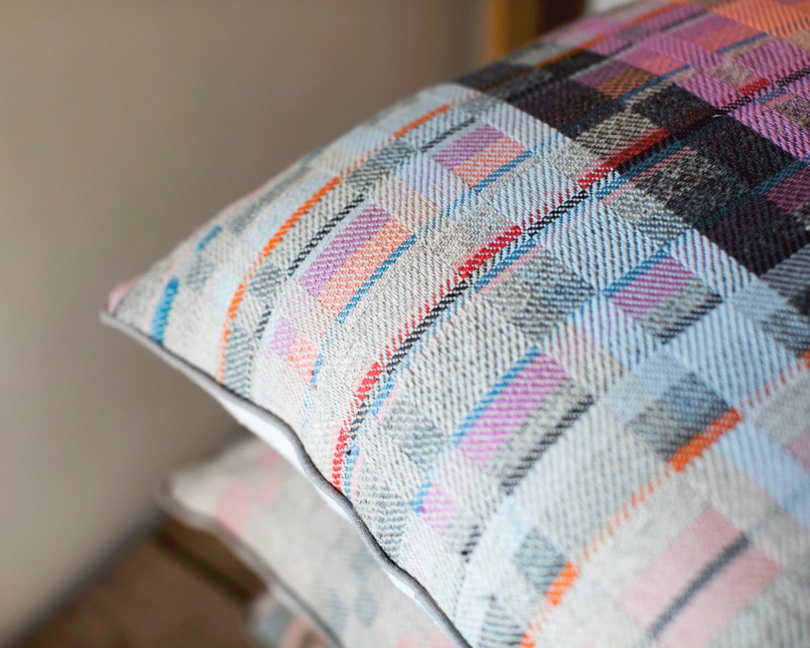 Set of 2 Pastel coloured handwoven cushions with natural pastel colours perfect companion for summer lounge or garden terrace