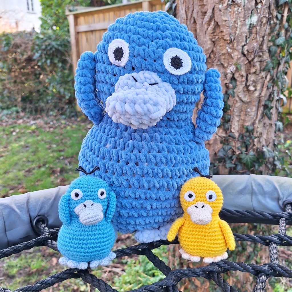 3 Psyducks made from the crochet pattern