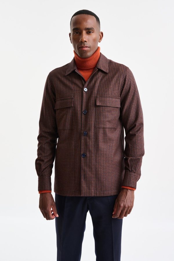 Medium Brown 100% Wool Plymouth Overshirt Trend