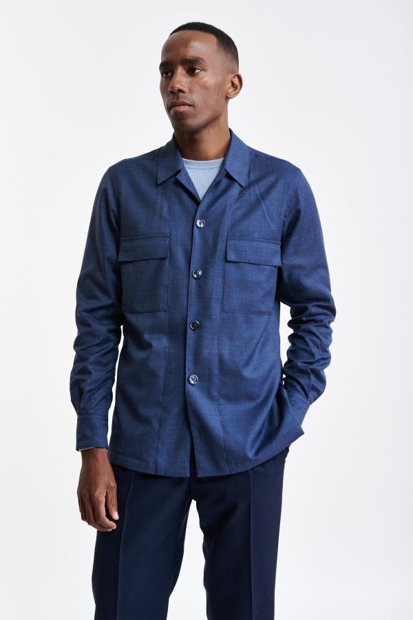 Medium Blue 100% Wool Plymouth Overshirt Image