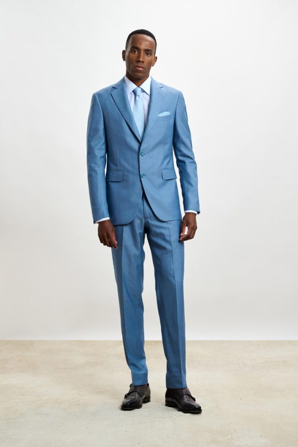 PLAIN LIGHT BLUE WOOL & SILK SOHO SUIT SLEEK