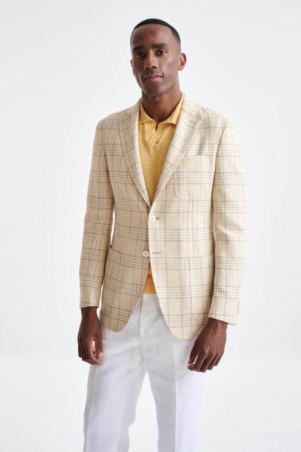 Yellow Check Cotton & Linen Kenton Jacket Amalfi Trend