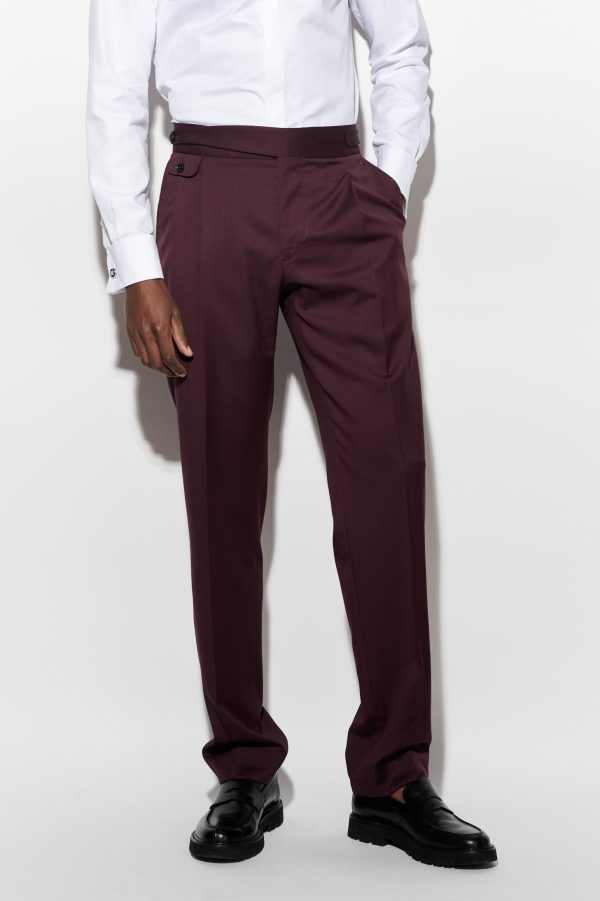 Dark Red 100% Wool Super 100's Gurkha Trousers New Deluxe
