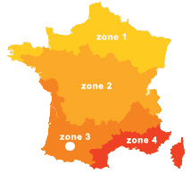 Map of sunshine hours in France