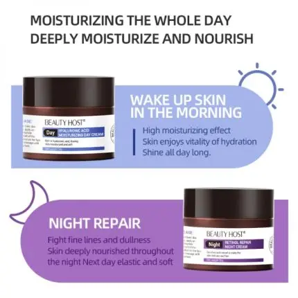 Beauty Host Hyaluronsyra Fuktgivande Dagkräm och Retinol Reparerande Nattkräm för strålande hud
