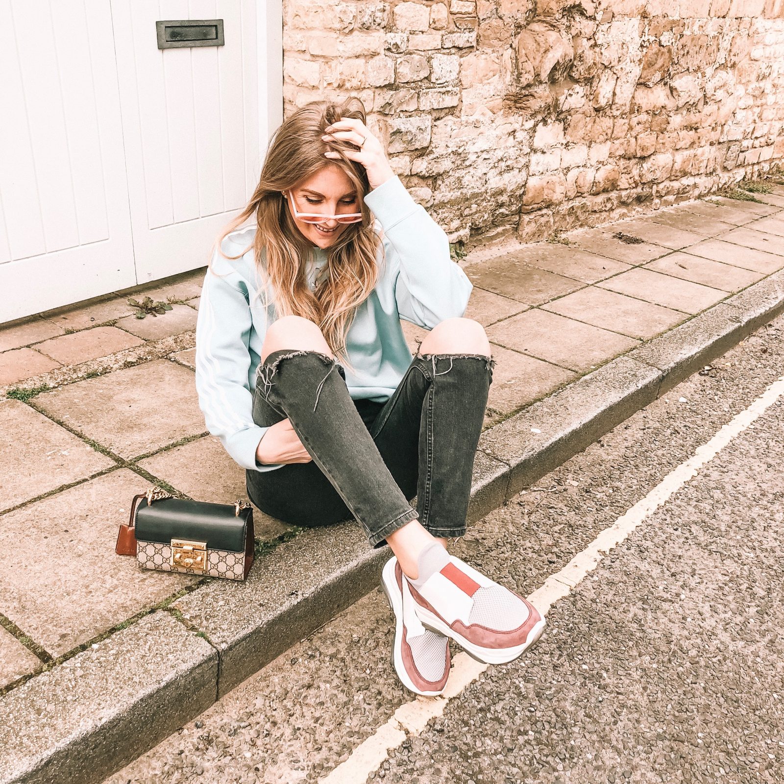 Blue Adidas Originals Sweatshirt with Forena Ugly Trainers