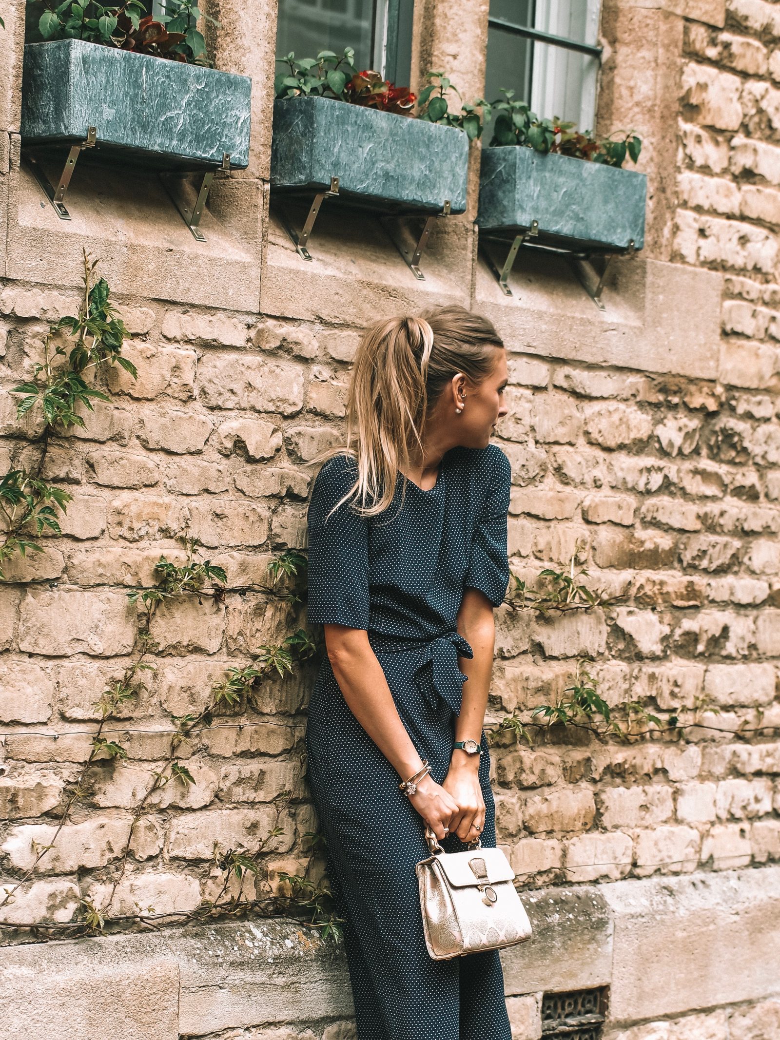 LK Bennett Navy Polka Dot Silk Jumpsuit