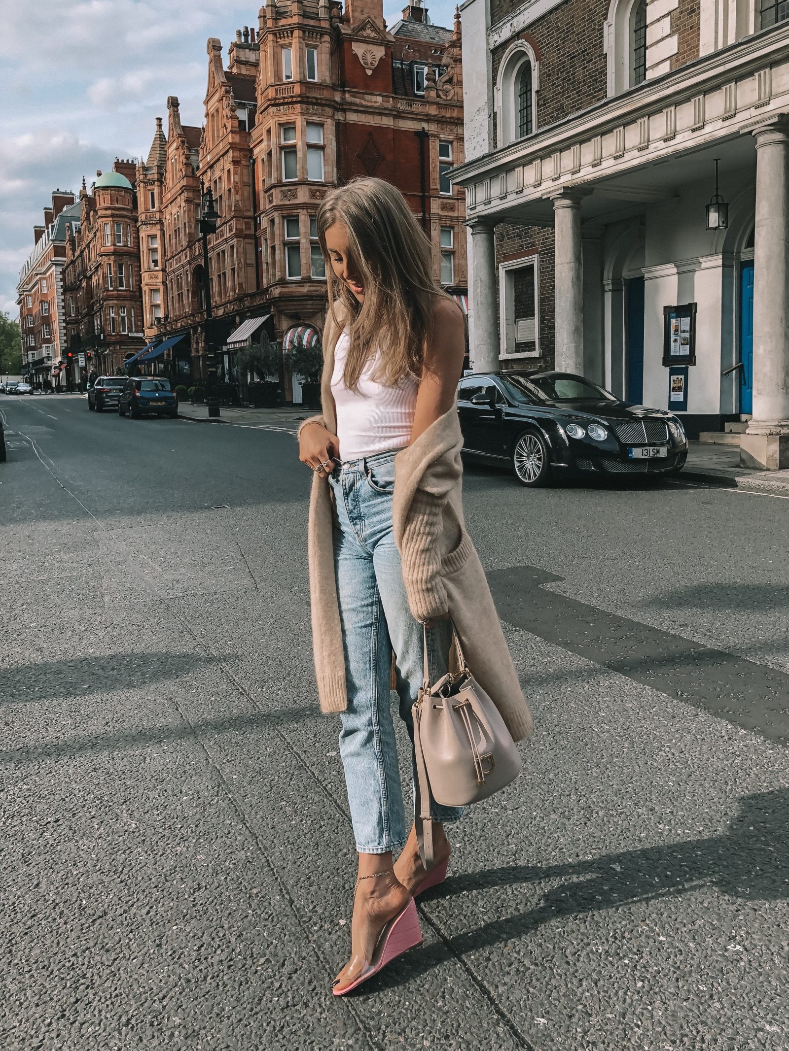 Spring Outfit Idea - Topshop Mom Jeans in Mayfair, London