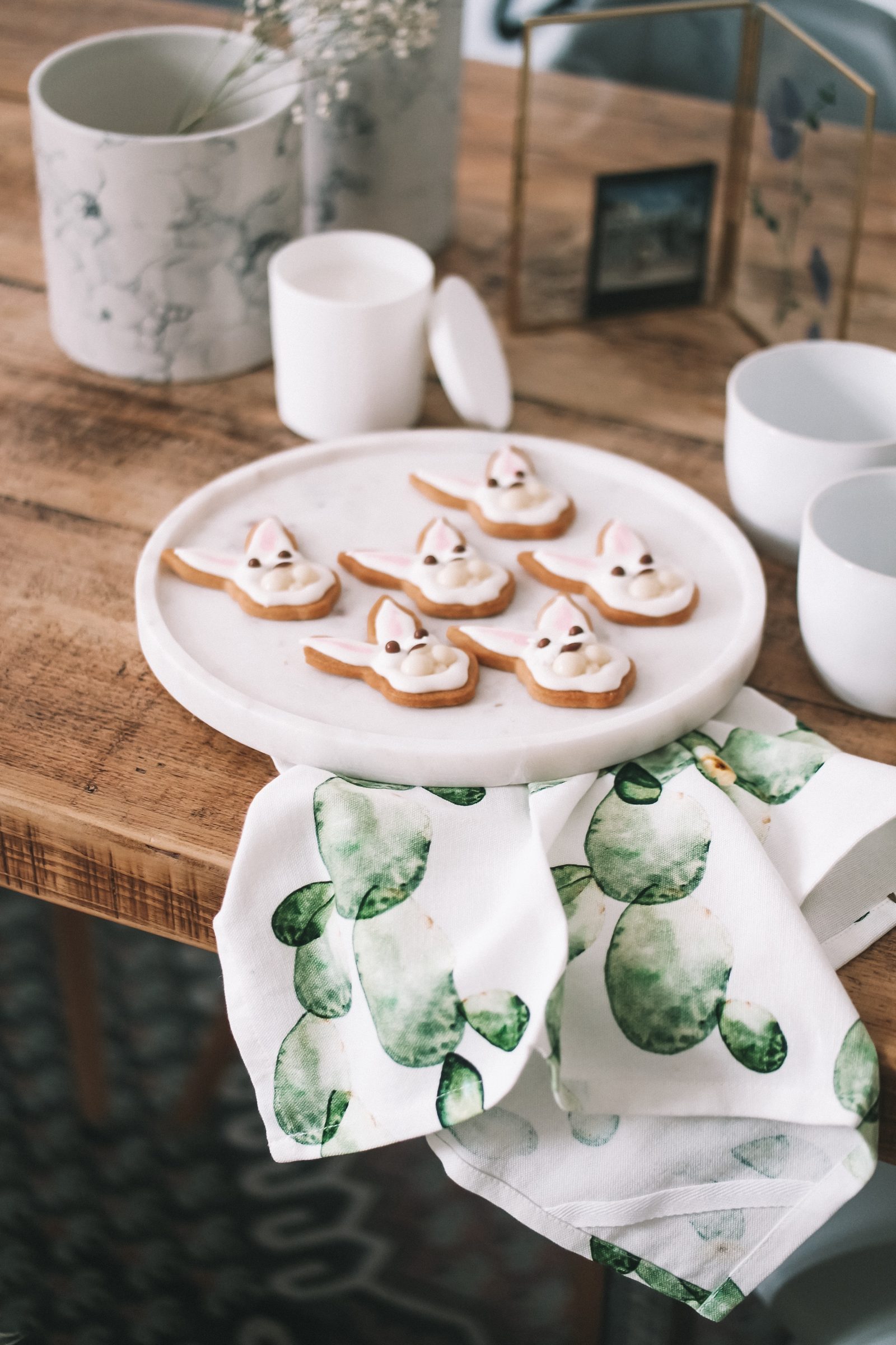 Spring Interiors - Marble Serving Tray fro The White Company with Cactus Printed Hand Towel