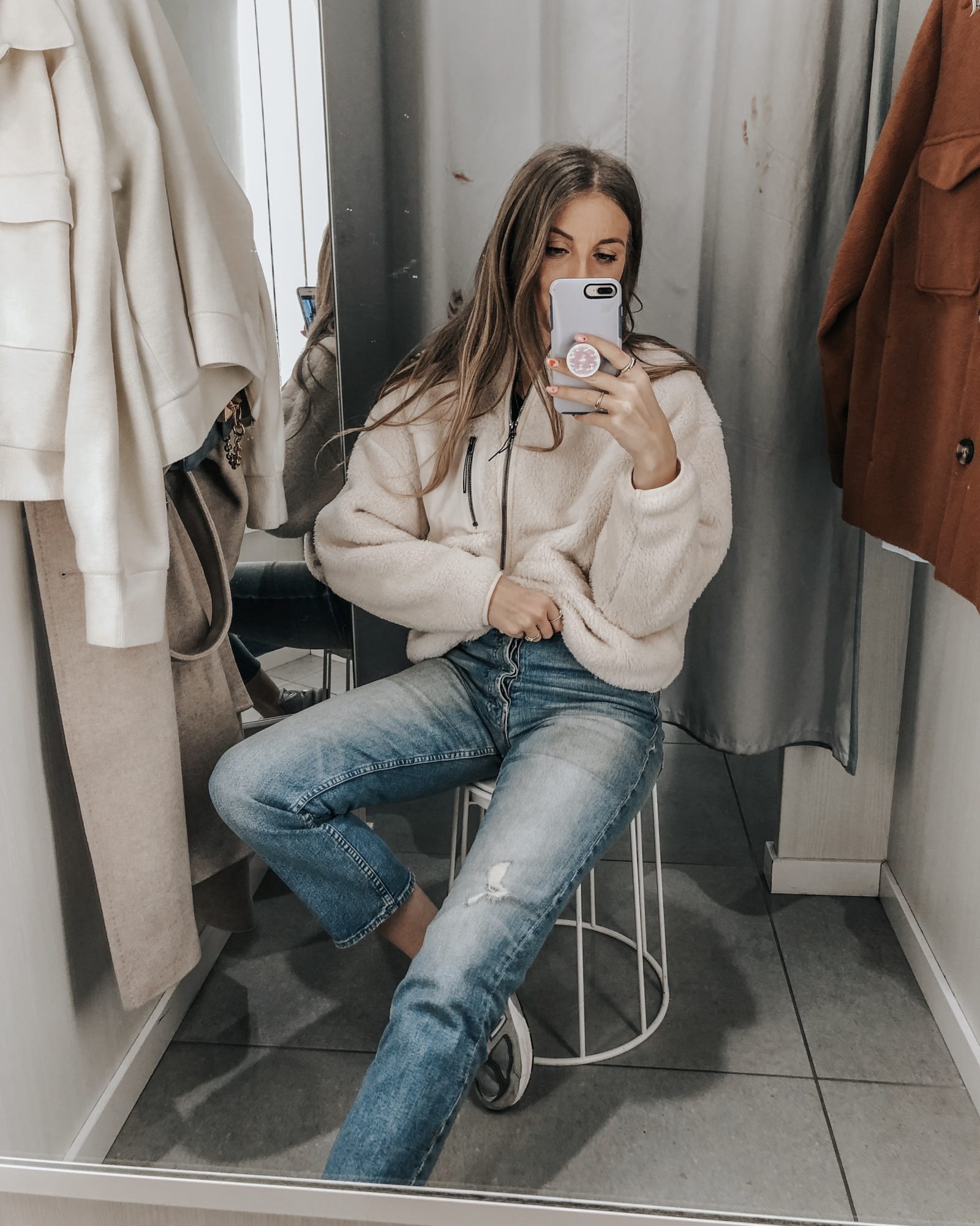 H&M Cream Fleece - Sinead Crowe Changing Room Selfie - Neutral Outfit Idea