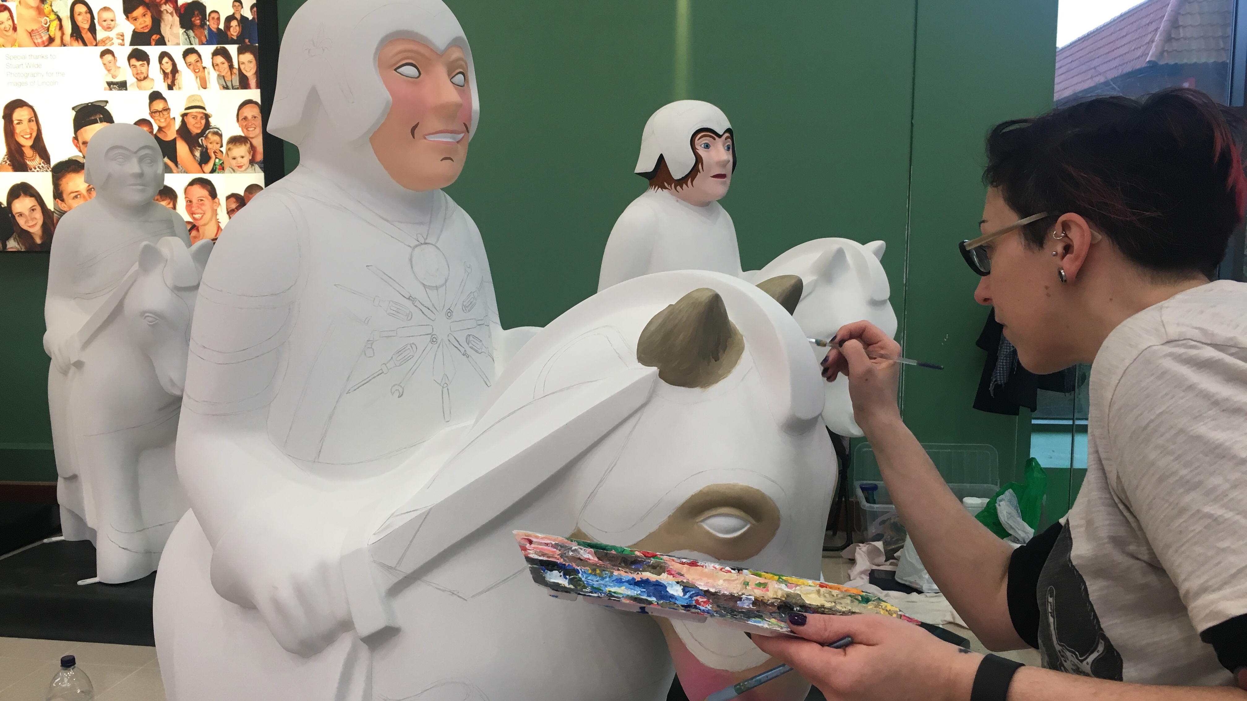 Local artist Mel Langton painting her knight at the Waterside Shopping Centre