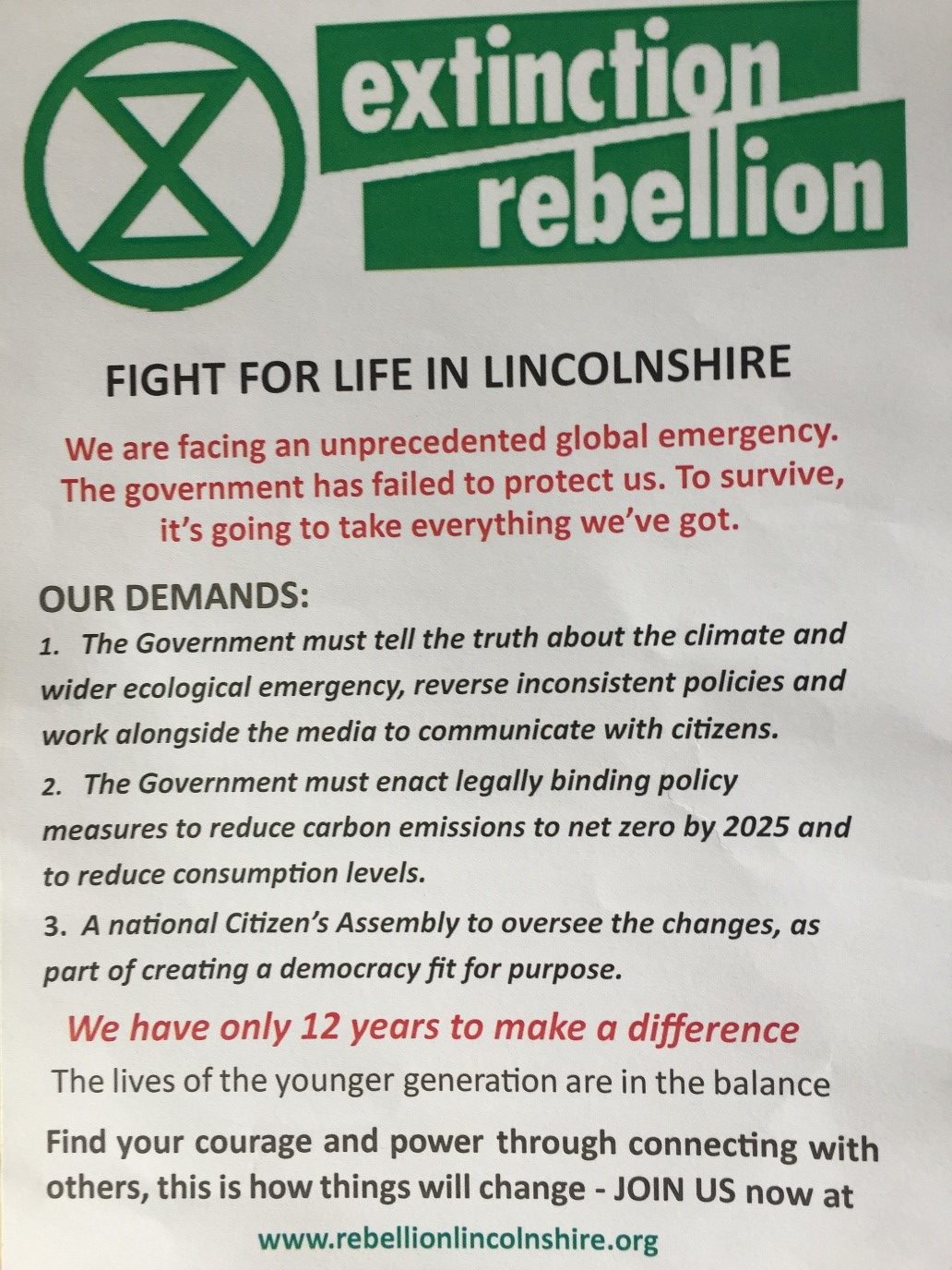 Extinction Rebellion's aims