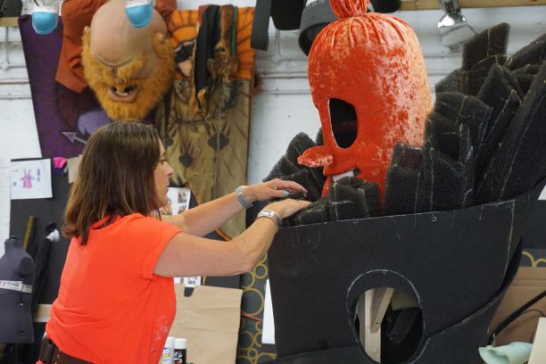 One of Plunge Creation's designers working on Sausage, the winning costume of Series 2 of ITV's The Masked Singer