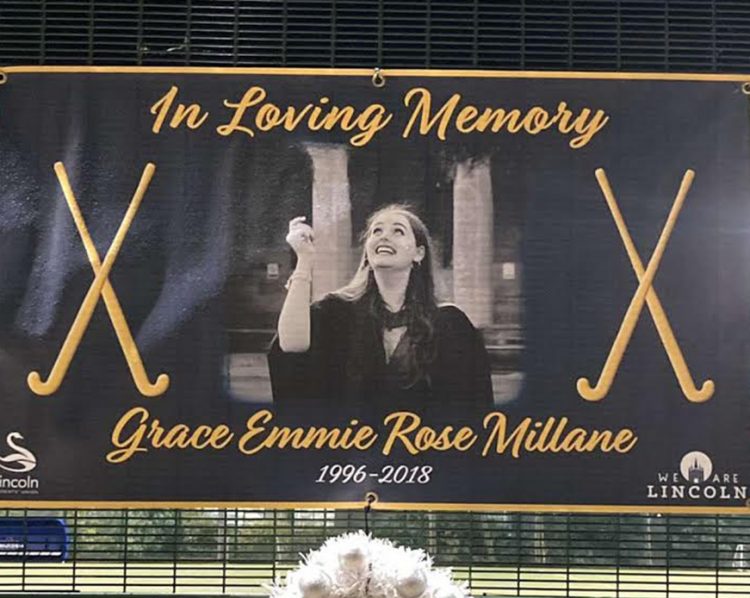 In memoriam of Grace Millane. Courtesy of the University of Lincoln Hockey Club.