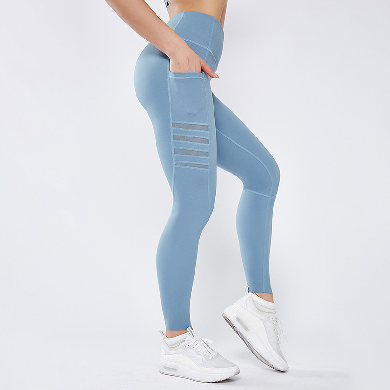 blue mesh pocket leggings