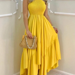 Yellow Ruched Front Maxi Dress
