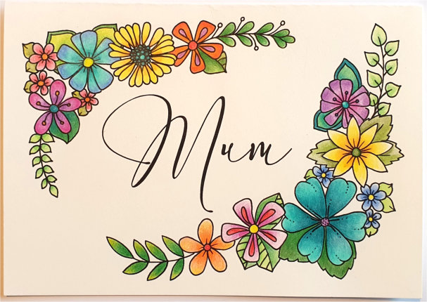 coloured in mothers day card