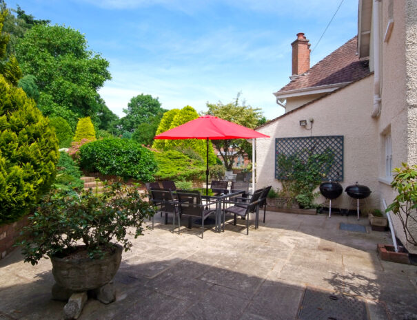 Dine outside on the large patio at Ludlow Manor House