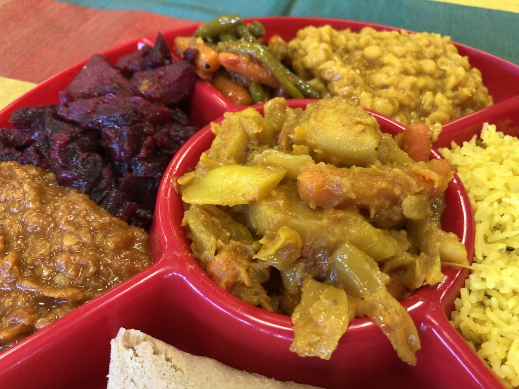 Dish full of vegan Ethiopian food from Lula's Ethiopian Cuisine