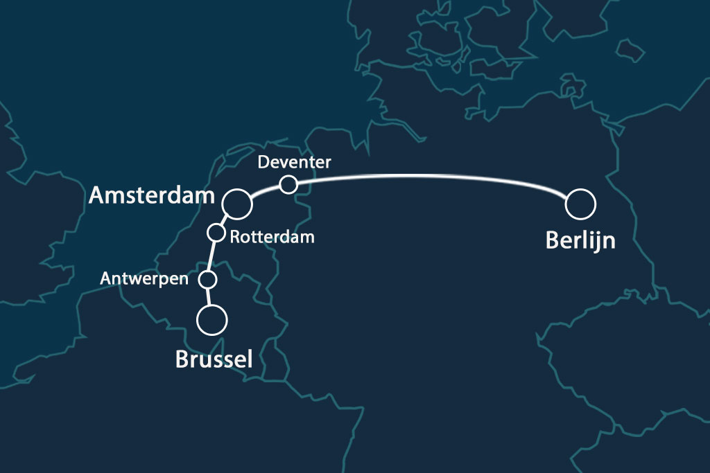 Kaart van de nachttrein tussen Brussel en Berlijn.