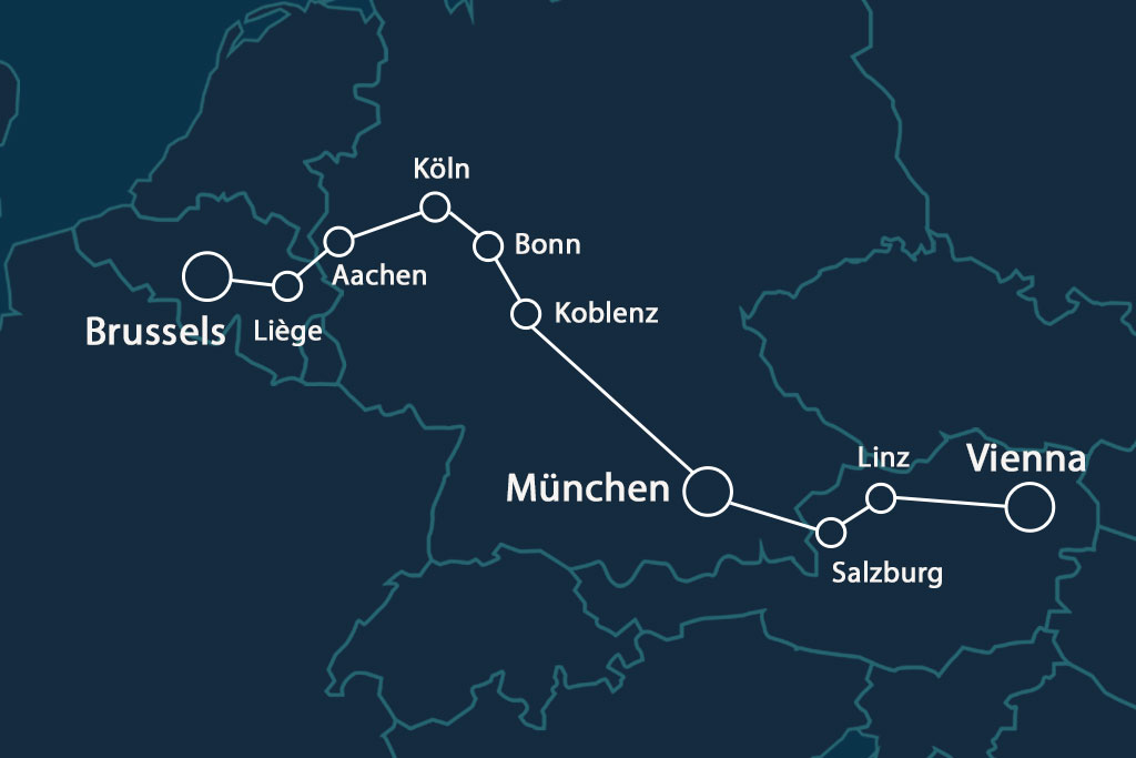 Map of the Brussels-Vienna night train. ©Lunatrain