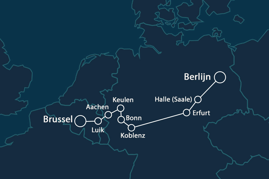 Routekaart van de ÖBB nachttrein tussen Brussel en Berlijn. © LunaTrain